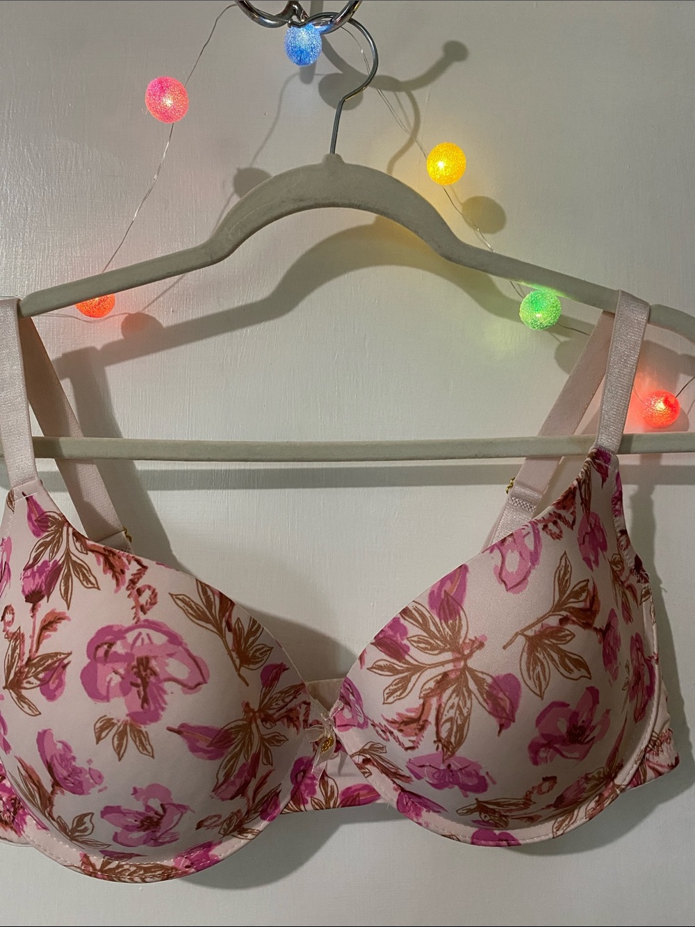 Daisy Fuentes Pink Floral Underwire Bra with Gold-Tone Details